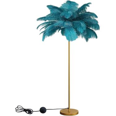 Imagem de Abajur de pena de avestruzH160cm Abajur de LED exclusivo, elegante abajur de pena de avestruz natural com interruptor de pé, abajur de pena regulável para sala de estar, quarto, janela de lo