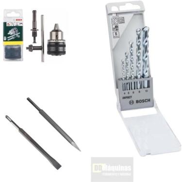 Imagem de kit ponteiro sds-plus 250mm +talhadeira +jogo de brocas p/ concreto+ad