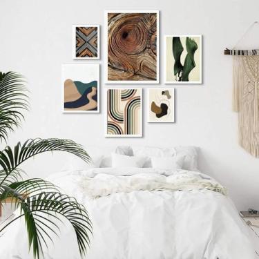 Imagem de Composição 6 Quadros Abstratos Marrom Verde Sóbrios - com vidro - Quad