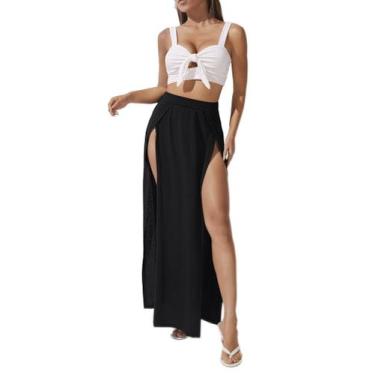 Imagem de Saia Longa com fendas laterias cós alto em Viscolycra Tribo Livre, Pre