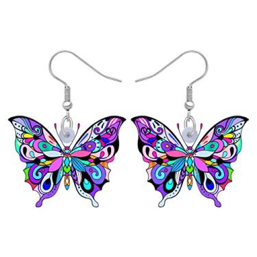 Imagem de LONYOO Brincos de borboleta divertidos para mulheres, crianças, meninas, presentes de acrílico, pingentes florais de insetos, primavera, verão, joias para temporada, Acrílico, Sem pedra preciosa