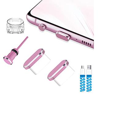 Imagem de VIWIEU Capa USB C plugue antipoeira, porta de carregamento tipo C e tampa de fone de ouvido protetor de sujeira, compatível com Samsung Galaxy S21 Pixel OnePlus Laptop MacBook Pro Android Rosa Pacote com 2