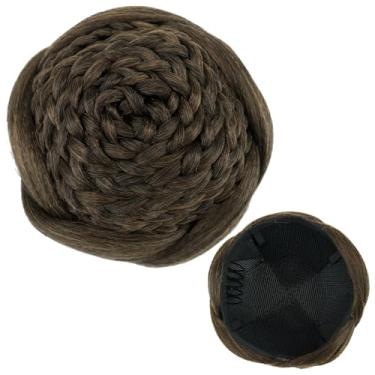 Imagem de IMISSU Cobertura de cabelo trançado chignon dançarina rosquinhas scrunchies mulheres coques de cabelo peruca updo (M2 Castanho Misto)