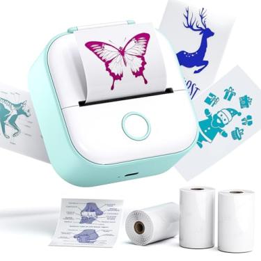 Imagem de Phomemo Impressora de adesivos - cápsulas de impressão T02, mini impressora de adesivos com 3 rolos de papéis coloridos transparentes, máquina de bolso térmica Bluetooth para notas de estudo