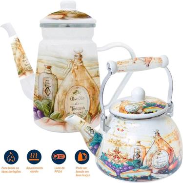 Imagem de Kit Chaleira 2,5L Bule 1,2L Italy Esmaltados Indução Vintage