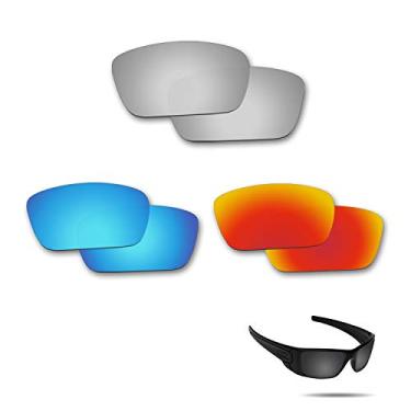 Imagem de Fiskr Lentes polarizadas de substituição para óculos de sol Oakley Fuel Cell (OO9096) com revestimento antiarranhões, água salgada e antipoeira (prata metálica, vermelho fogo e azul gelo), Azul, prata