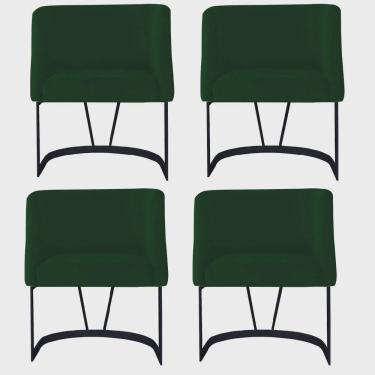 Imagem de Kit 04 Poltrona Cadeira Aurora Luxo Confort Industrial Ferro Preto Veludo Verde Escuro - Ahz Móveis