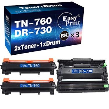 Imagem de (pacote com 3, 2 toners + 1 tambor) compatível com 2 cartuchos de toner TN760 TN-760 e 1 unidade de bateria DR-730 DR730 para Brother HL-L2350DW HL-L2395DW MFC-L2710DW MFC-L2750DWXL (preto), por EasyPrint