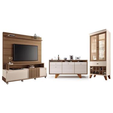 Imagem de Sala De Estar Bold Com Estante, Buffet Aparador E Cristaleira Castanho-off White - Hb Móveis Castanho-off White