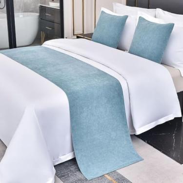 Imagem de Cachecol de cama luxuoso espesso para cama de hotel de cor sólida decoração simples estilo europeu protetor de cama macio sem desbotamento toalha de cama para quarto de casamento - azul 1 peça fronha