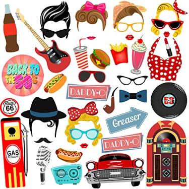 Imagem de 50s Photo Booth Props, 41pcs 50s Party Photo Props, 1950s Decorations by Tvorvik, 1950s Photo Booth Props, Suit for 50s Sock Hop Party, 1950s Party, Grease Decorations Party