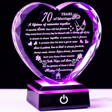 Imagem de Presentes de cristal de 70º aniversário de casamento para casais pais, presentes românticos de lembrança de 70 anos para ela, presente de casamento para esposa e marido