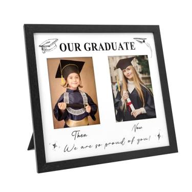 Imagem de GraduatePro Porta-retrato de formatura Then and Now, moldura dupla de 12 x 18 cm, moldura temática de formatura para decorações de formatura 2025