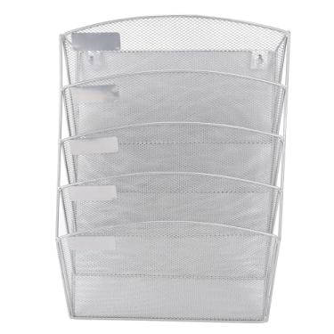 Imagem de AYNEFY Organizador de Arquivos Montado na Parede Com Slots Inclinados de 5 Camadas, Rack de Arquivo Pendurado Em Revestimento Em pó para Organizar Suprimentos de Escritório, Construção de Ferro