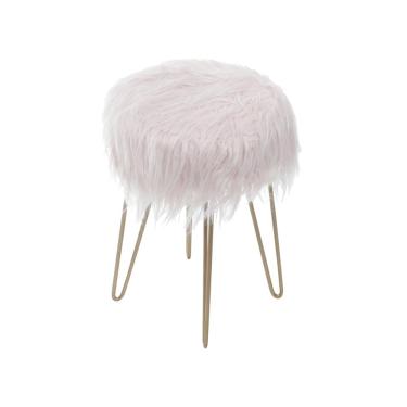 Imagem de Puff Petit Pelo Longo Rosa Base Metal