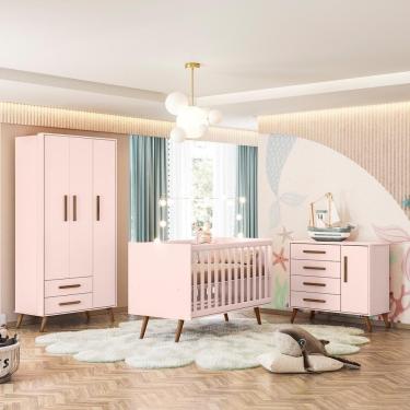 Imagem de Kit Quarto De Bebe Retro Genova Rosa Com Colchao