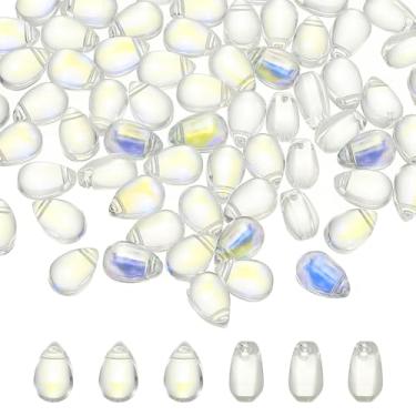 Imagem de PATIKIL Grânulos de gota de vidro tcheco, 50 peças de contas de semente de vidro transparente perfuradas na parte superior contas de gota de chuva de cristal, AB, 6 x 9 mm