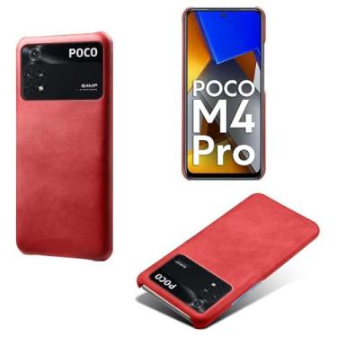 Imagem de Capa para Xiaomi POCO M4 Pro,Proteção contra quedas,Casca de volta de cor sólida simples,Design de couro de imitação de plástico-Red