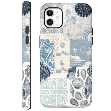 Imagem de Kaislandy Capas para iPhone 12/12 Pro, capa de telefone estética com colagem da costa do mar azul e resistente a arranhões híbrida de 2 camadas
