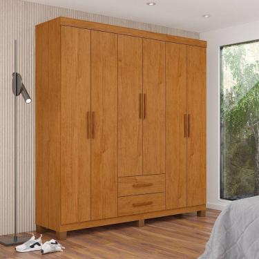 Imagem de Guarda-roupa 6 Portas 2 Gavetas com Pés Aurora Cinamomo/Branco