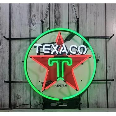 Imagem de Hvkeer Placas De Neon Para Decoração Parede, Bar Cerveja, 24 Pol X 20 Texaco, Gasolina, Motor, Óleo, Posto Lâmpada Luz, Impressão Vívida Hd, Tecnologia, Pub, Caverna Masculina, Tubo Vidro Feito À Mã