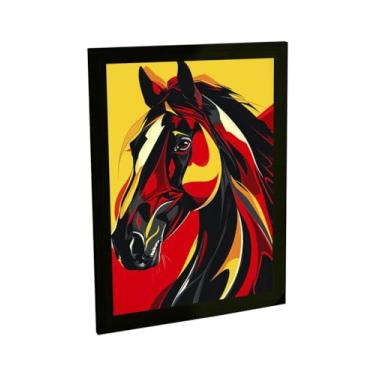 Imagem de Quadro Decorativo Cavalo Ilustração Vermelho Amarelo Decoração Poster Quarto Sala