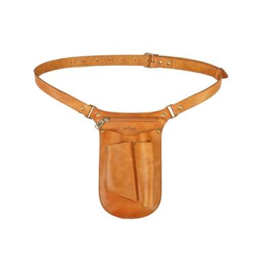 Imagem de Tourbon Cinto de ferramentas de jardinagem de couro para florista, bolsa de cintura para eletricista, carpinteiro, kit organizador com 4 bolsos de até 112 cm