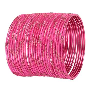 Imagem de Touchstone Conjunto de 24 pulseiras coloridas de metal texturizadas de liga de Bollywood indiana coloridas da coleção de 2 pulseiras femininas, Metal, Sem pedras preciosas