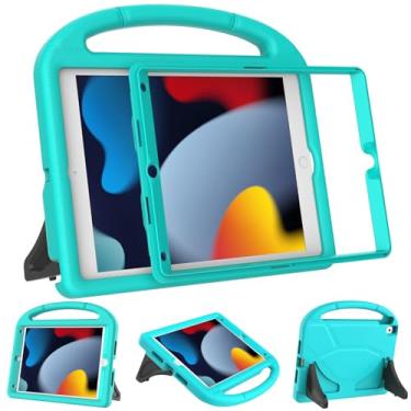 Imagem de VICVOL Capa infantil para iPad 9ª/8ª/7ª geração (10,2 polegadas 2021/2020/2019), capa protetora à prova de choque com protetor de tela integrado e alça portátil, ciano