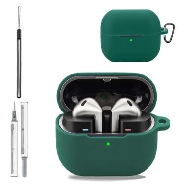 Imagem de Capa para Samsung Galaxy Buds3 FE, capa protetora de silicone para Galaxy Buds3 FE, capa de corpo inteiro à prova de choque com proteção contra arranhões, com chaveiro, cordão e kit de limpeza, verde