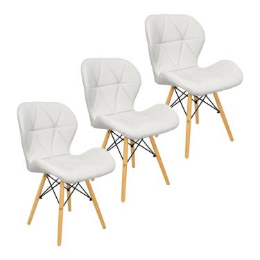 Imagem de Kit 3 Cadeiras Charles Eames Eiffel Slim Wood Estofada - Branca