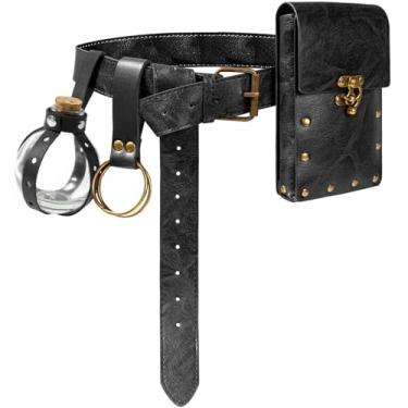 Imagem de Bolsa de cinto, pochete steampunk, casual, medieval, renascentista, cosplay, acessórios para fantasia, 3 garrafas - preto, 7.1x3.9 inches, Versão 4 tops