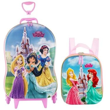 Imagem de KIT MOCHILA DE RODAS + MOCHILA DE COSTAS PRINCESAS CASTELO