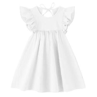 Imagem de Vestido LYXIOF Toddler de algodão, linho, manga com babados, branco, 9