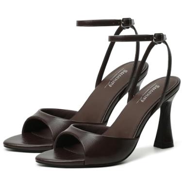 Imagem de Susanny Sandálias de salto alto para mulheres, bico fino aberto com tiras, salto grosso, tira no tornozelo, sandálias de salto agulha gatinho para casamento, festa de casamento, formatura, vestido