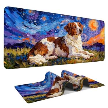 Imagem de ANNA QUEEN Mouse pad grande para jogos, protetor de mesa de escritório, mouse de escrita com base de borracha antiderrapante para casa/decoração (tela noturna Brittany Spaniel, 90 x 40 cm)