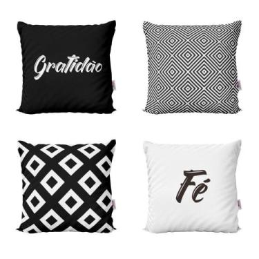 Imagem de Almofadas Preto E Branco Gratidão E Fé Para Quarto 40X40 - Novadecora