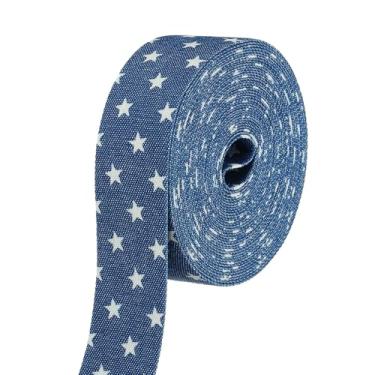 Imagem de PATIKIL Fita jeans de 2,5 cm x 5,5 m, fita fina jeans tecido de veludo tiras de franjas rolo para artesanato embrulho laço presente Natal grampo de cabelo costura decorações de festa, estrela, azul