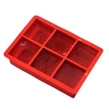 Imagem de Forma de Gelo Grande Silicone Com 6 Pedras Para Papinha Gelo Drinks e Bar Cozinha(Vermelha,3)