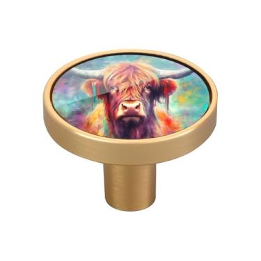 Imagem de Blueangle Pacote com 4 puxadores coloridos de armário de vaca Highland 3,5 cm puxadores de gaveta redondos para cômoda e armários de cozinha (189)