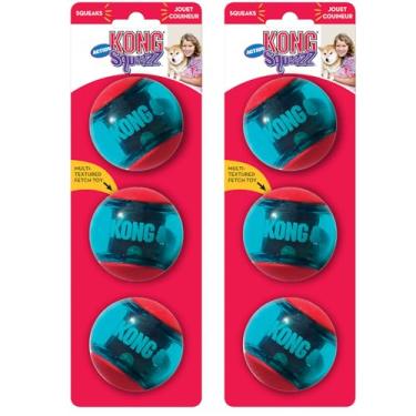 Imagem de KONG Squeezz Action Ball Dog Toy – Bola inflável durável com squeaker integrado – Ótimo para buscar e mastigar – Estimula brincadeiras e exercícios (vermelho, médio (pacote com 6))