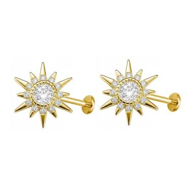 Imagem de Anéis labiais 16G CZ Star Labret Monroe G23 titânio interno sem rosca cristal sol flor cartilagem tragus helix brincos piercing de nariz piercing corpo delicado joias de aniversário para mulheres