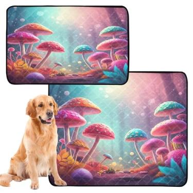 Imagem de CEBUGI Almofadas de xixi laváveis para cães, pacote com 3, almofadas impermeáveis para filhotes de cachorro, antiderrapante, à prova de vazamento, para cama de cercadinho, cogumelos coloridos