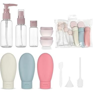 Imagem de Kit de Viagem com Frascos Recarregáveis Premium – 10 Peças para Shampoo, Condicionador, Sabonete, Cremes, Álcool em Gel e Cosméticos – Portátil, Reutilizável e À Prova de Vazamentos