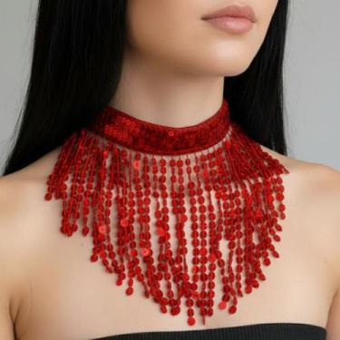 Imagem de Colar Gargantilha Franja Paetê Dança/ Carnaval - AB85 - Atelier Patric