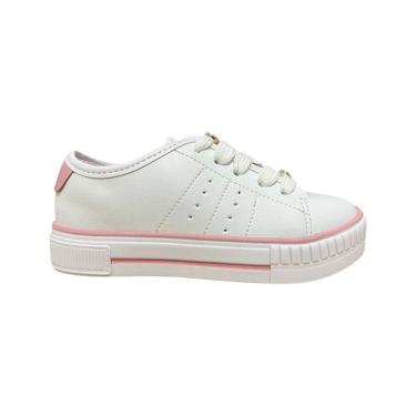 Imagem de tenis molekinha menina branco rosa detalhe dourado-Feminino
