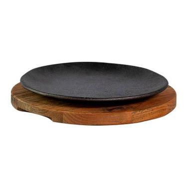 Imagem de Prato Chapa De Ferro Fundido Com Suporte De Madeira 20Cm