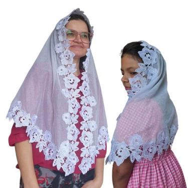 Imagem de Kit Véu CCB Mãe e Filha Flores, Infantil Retangular