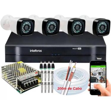 Imagem de Kit 4 Cameras Segurança Hd Dvr Intelbras mhdx 4ch 200m de cabo