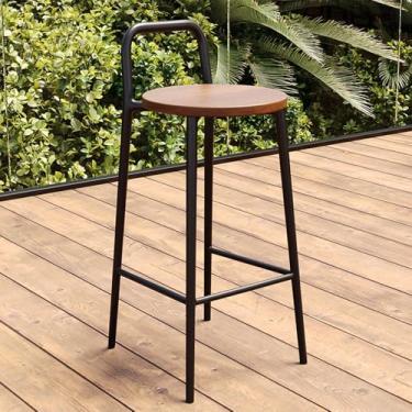 Imagem de Banqueta de bar redonda verde industrial com encosto e apoio para os pés 75 cm - Cadeira de bar para cozinha de café da manhã para decoração de casa moderna